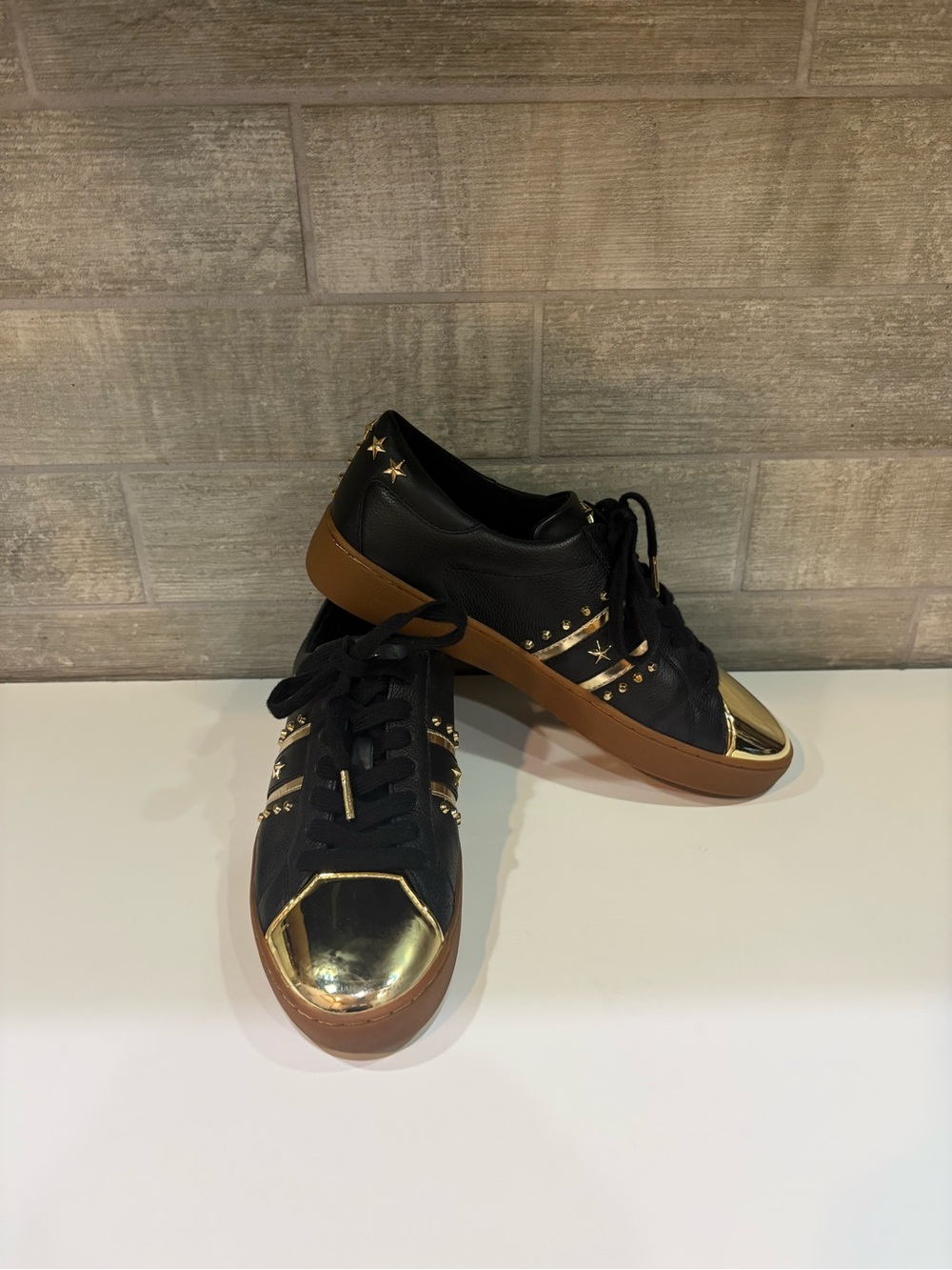 Michael Kors Frankie Black Sneakers with Gold Toe Size 7